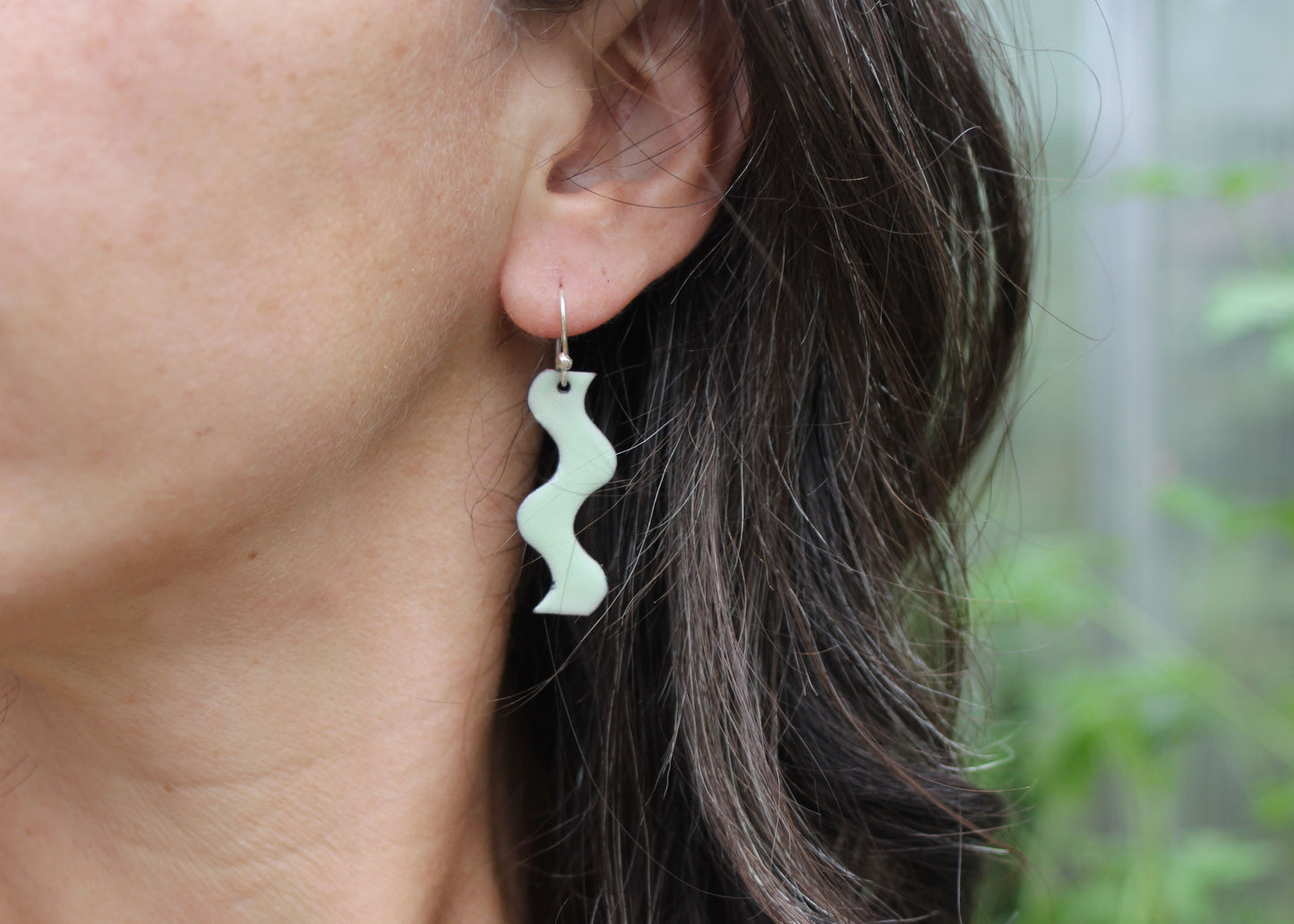 Shimmy Copper Enamel Earrings in Lichen Green