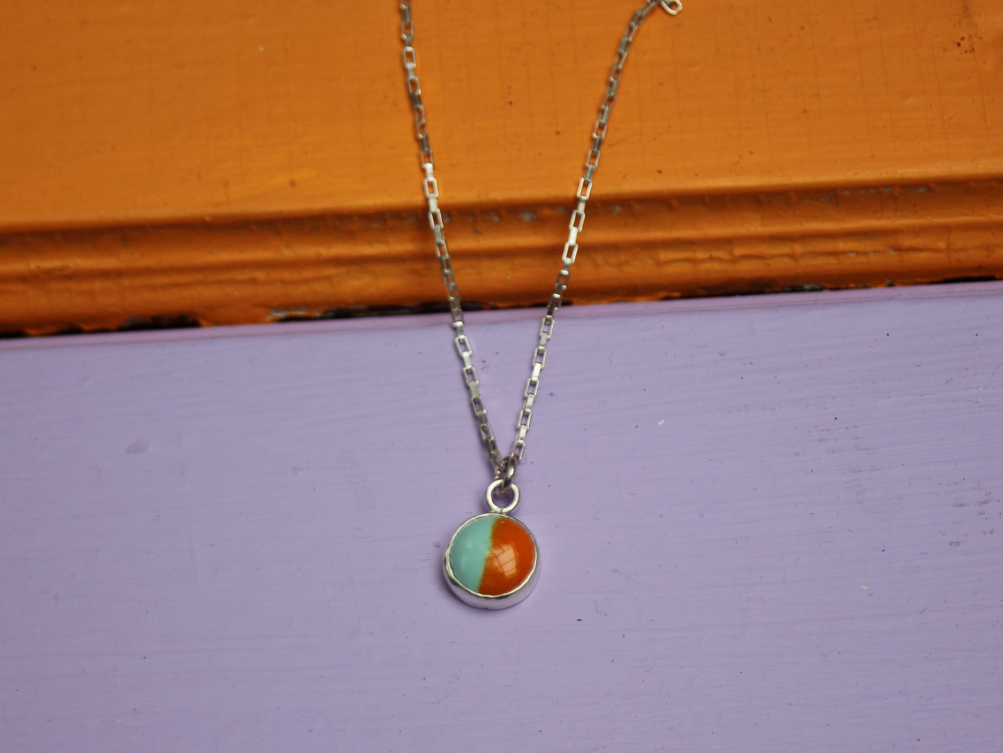 Moitié Necklace in Aqua and Orange