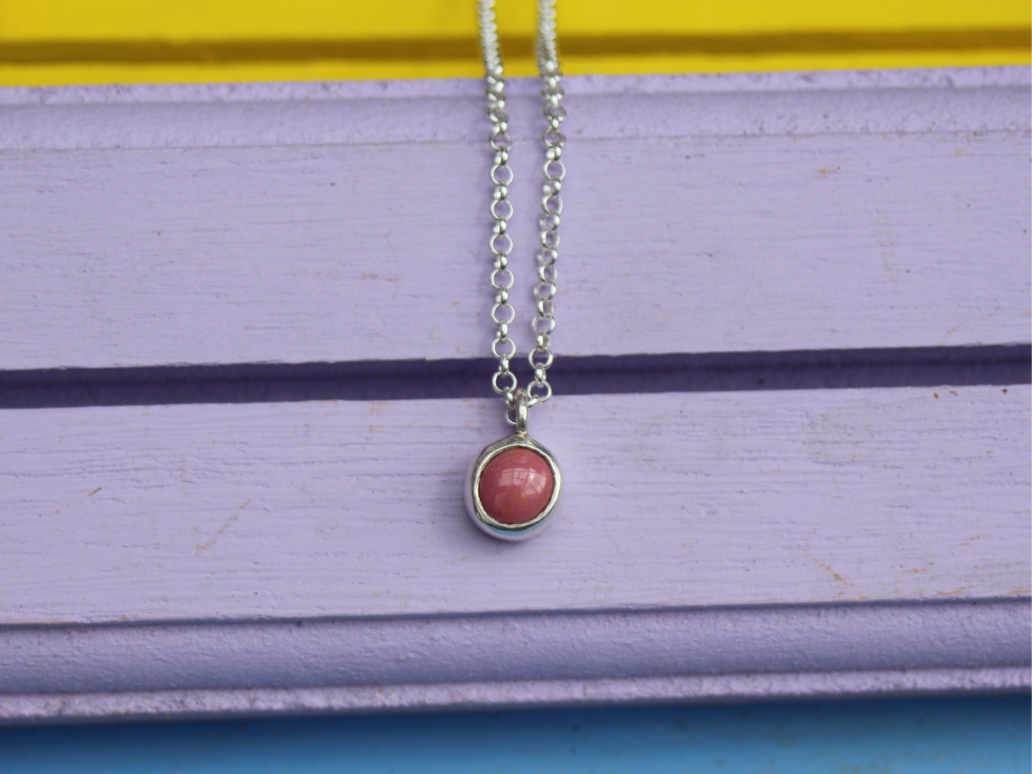 PInk Dot Necklace in copper enamel and sterling silver