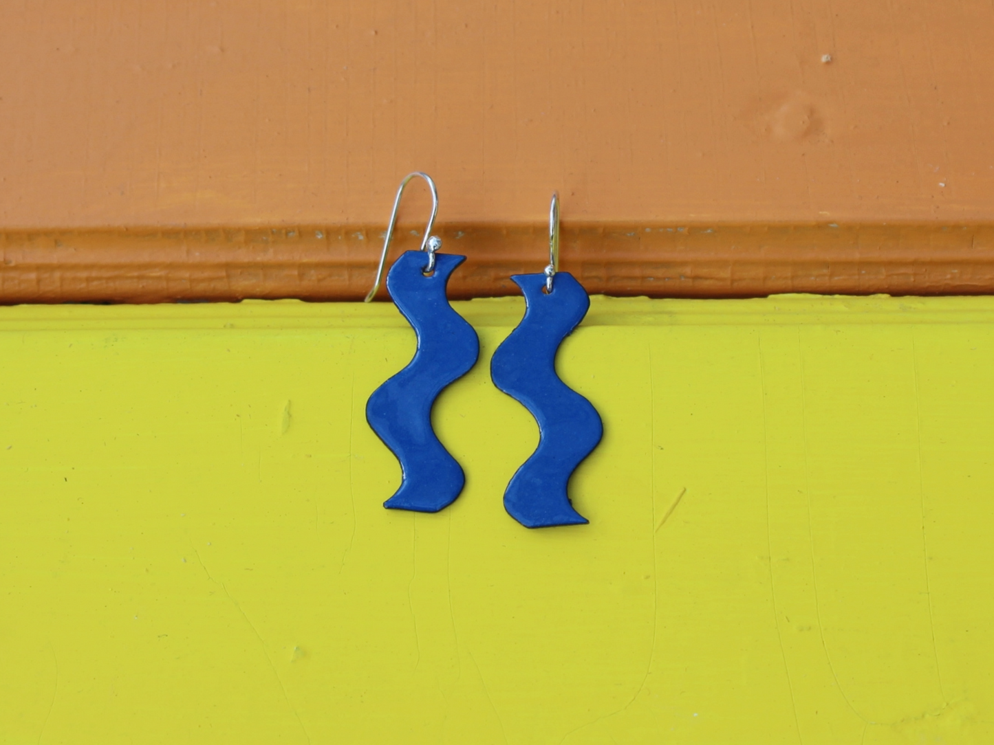 Shimmy Copper Enamel Earrings in True Blue