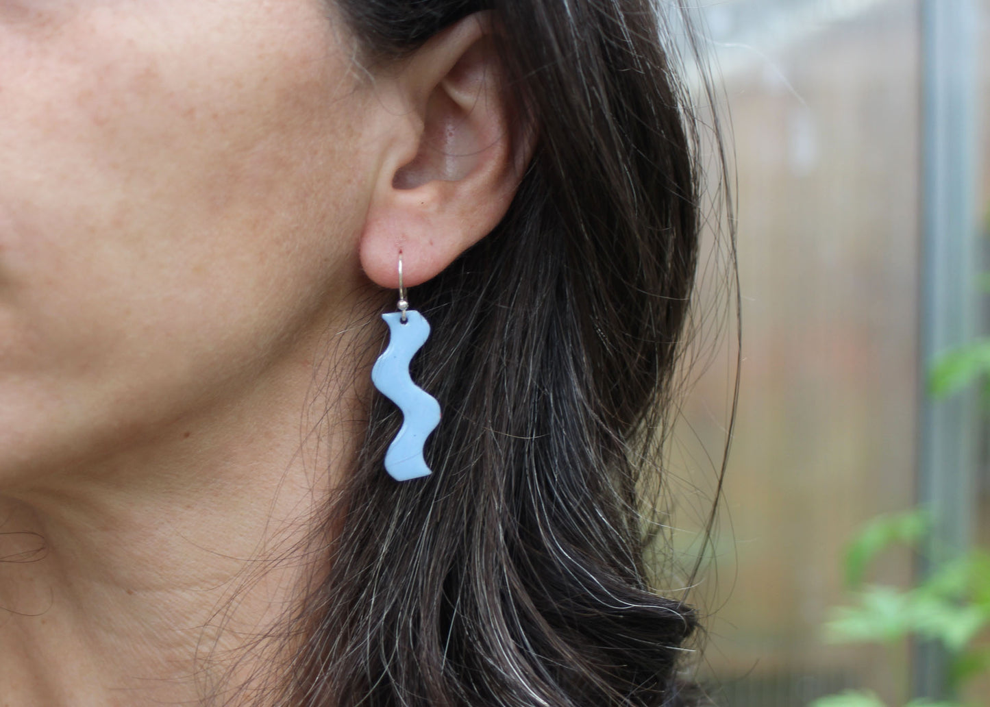 Shimmy Copper Enamel Earrings in Sky Blue
