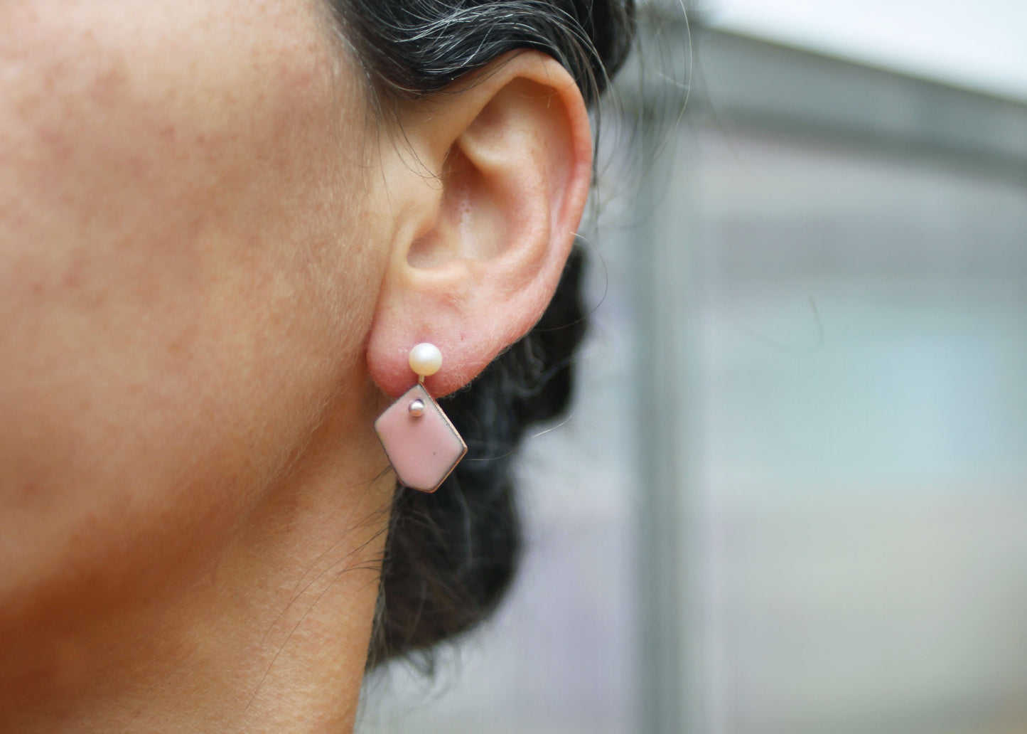 Tessera Pearl and Copper Enamel Earrings in Petal Pink