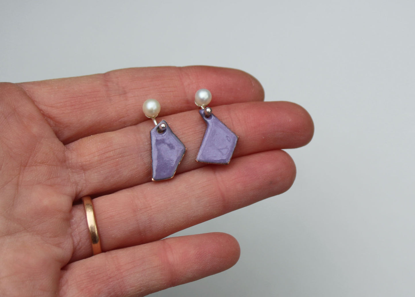 Tessera Pearl and Copper Enamel Earrings in Lavender