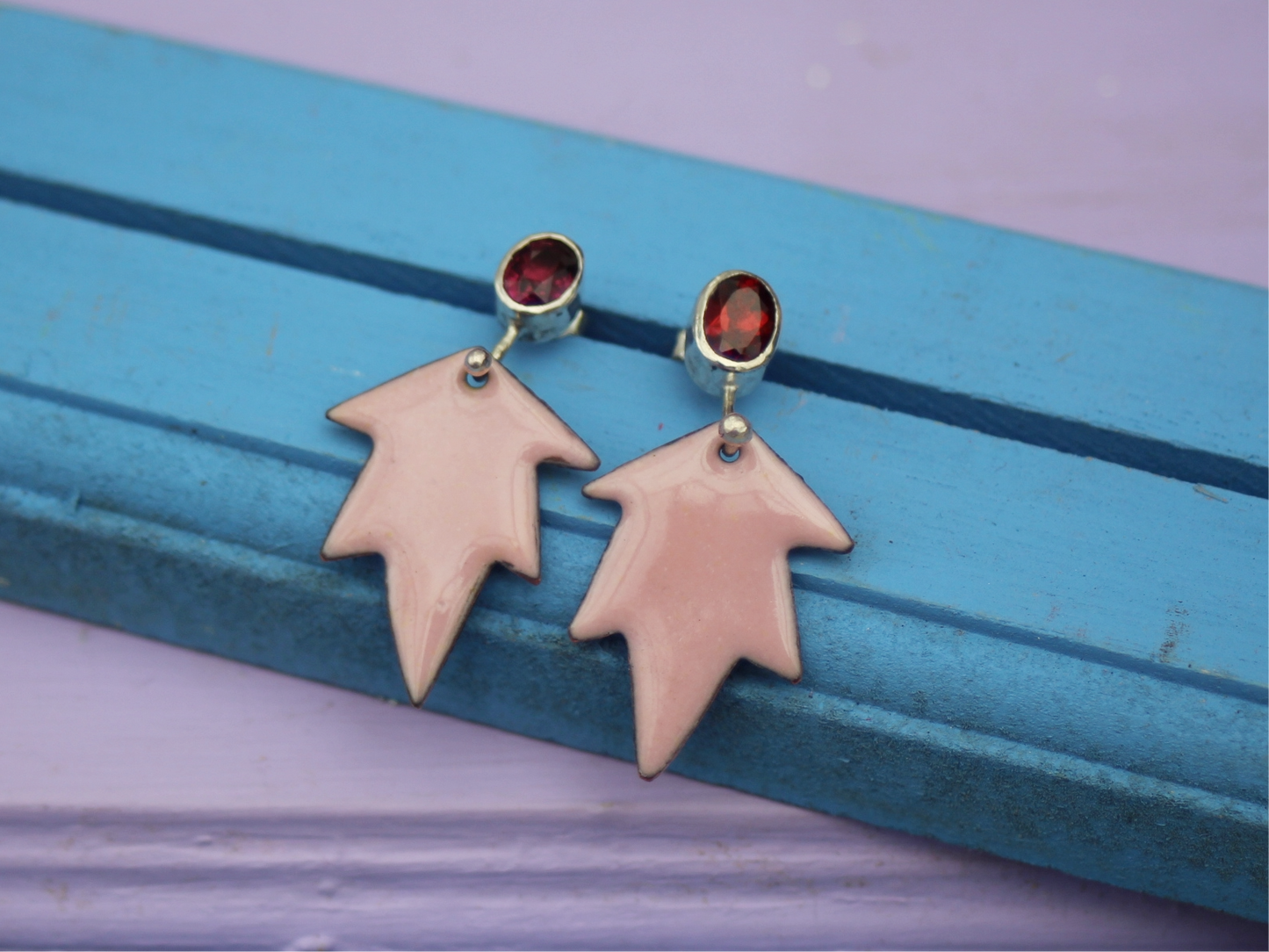 Dauntless Earrings with Tourmalines and Copper Enamel in Petal Pink