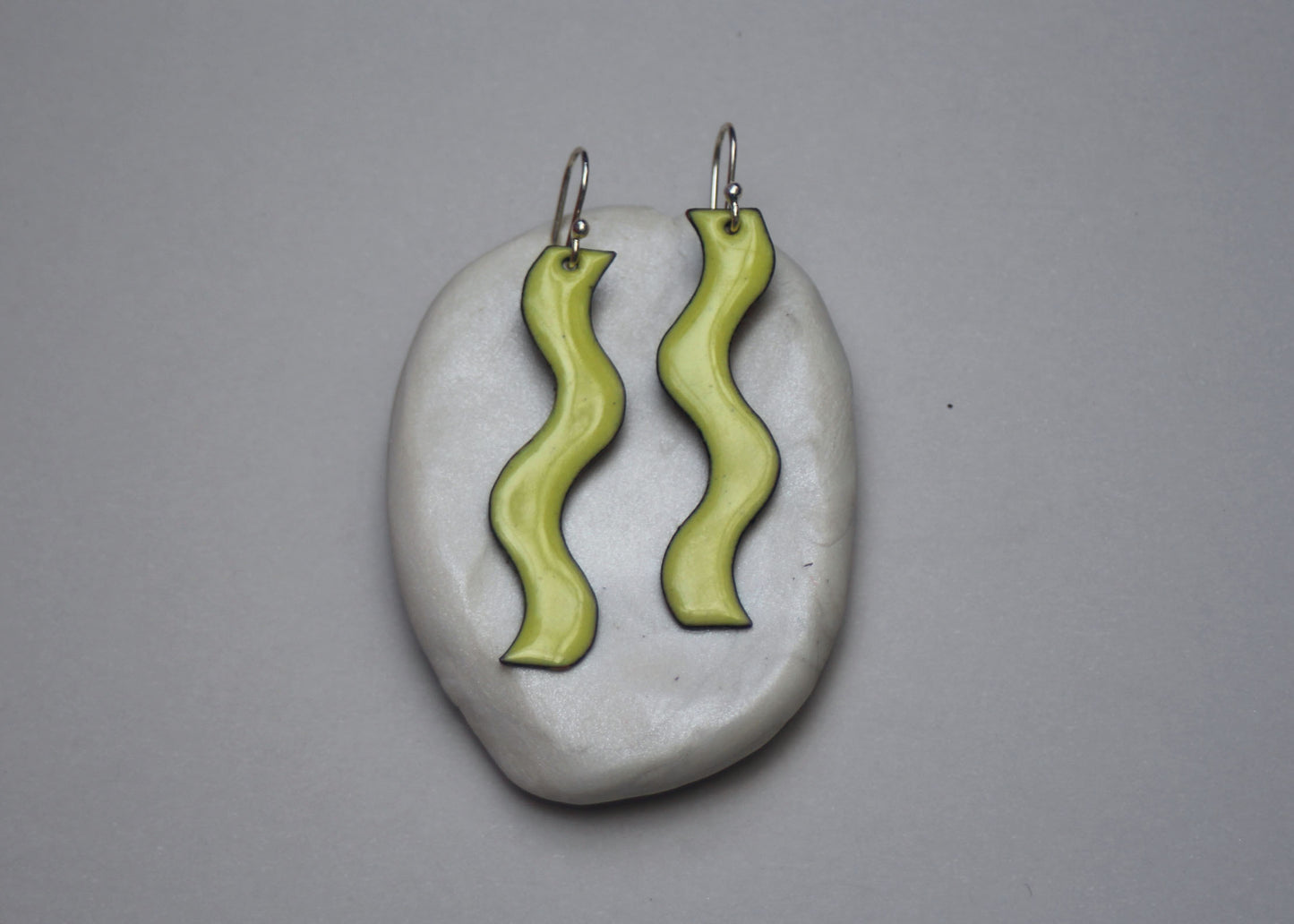Wavy Copper Enamel Earrings in Limeade