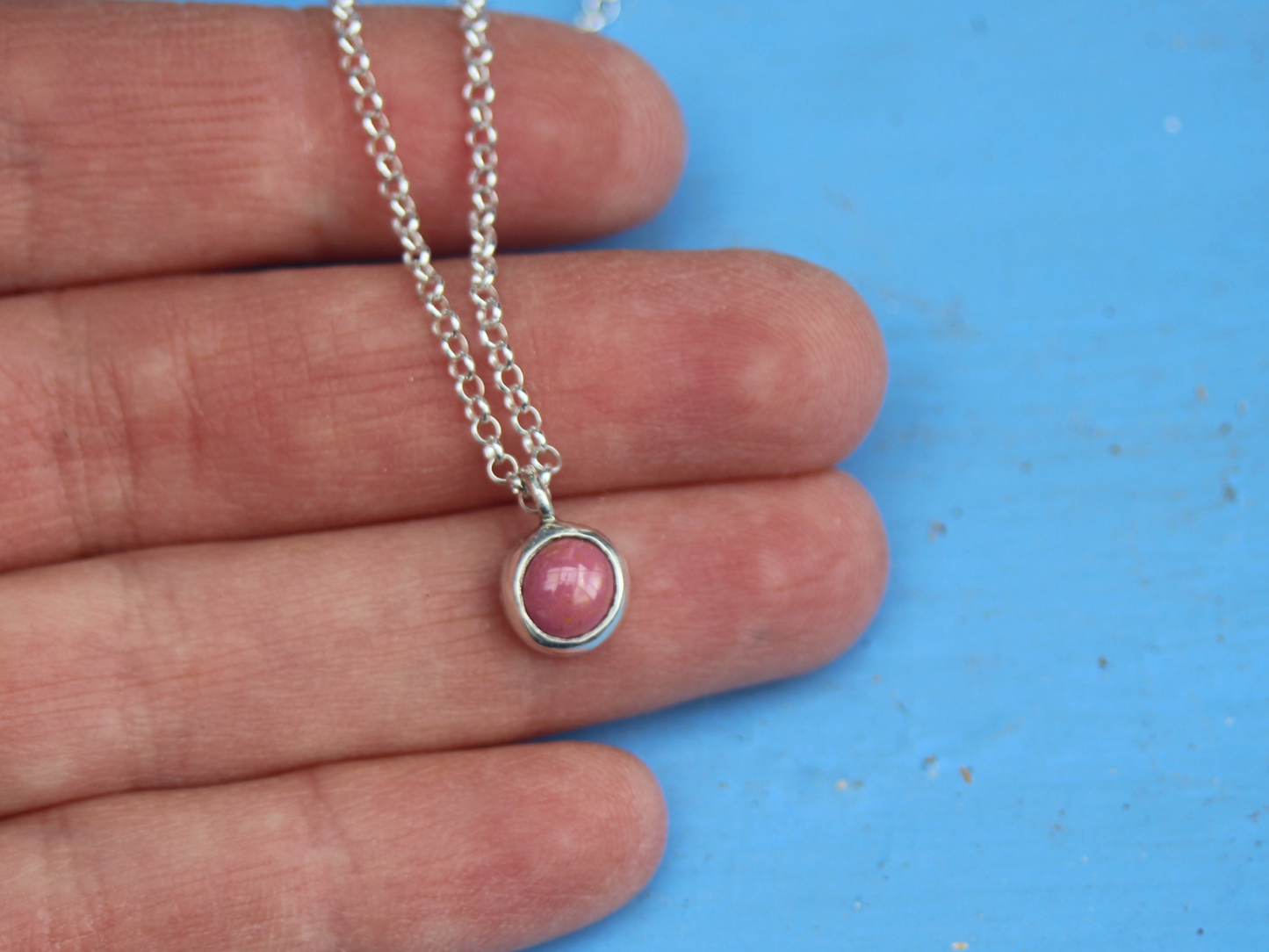 PInk Dot Necklace in copper enamel and sterling silver