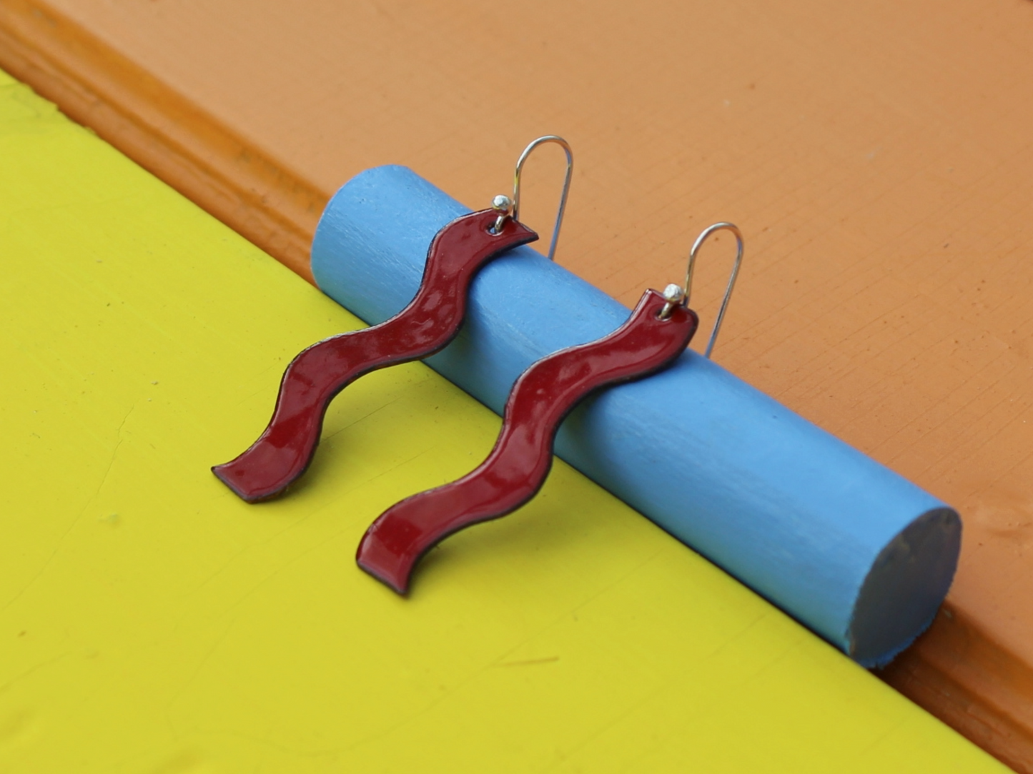 Wavy Copper Enamel Earrings in Scarlett