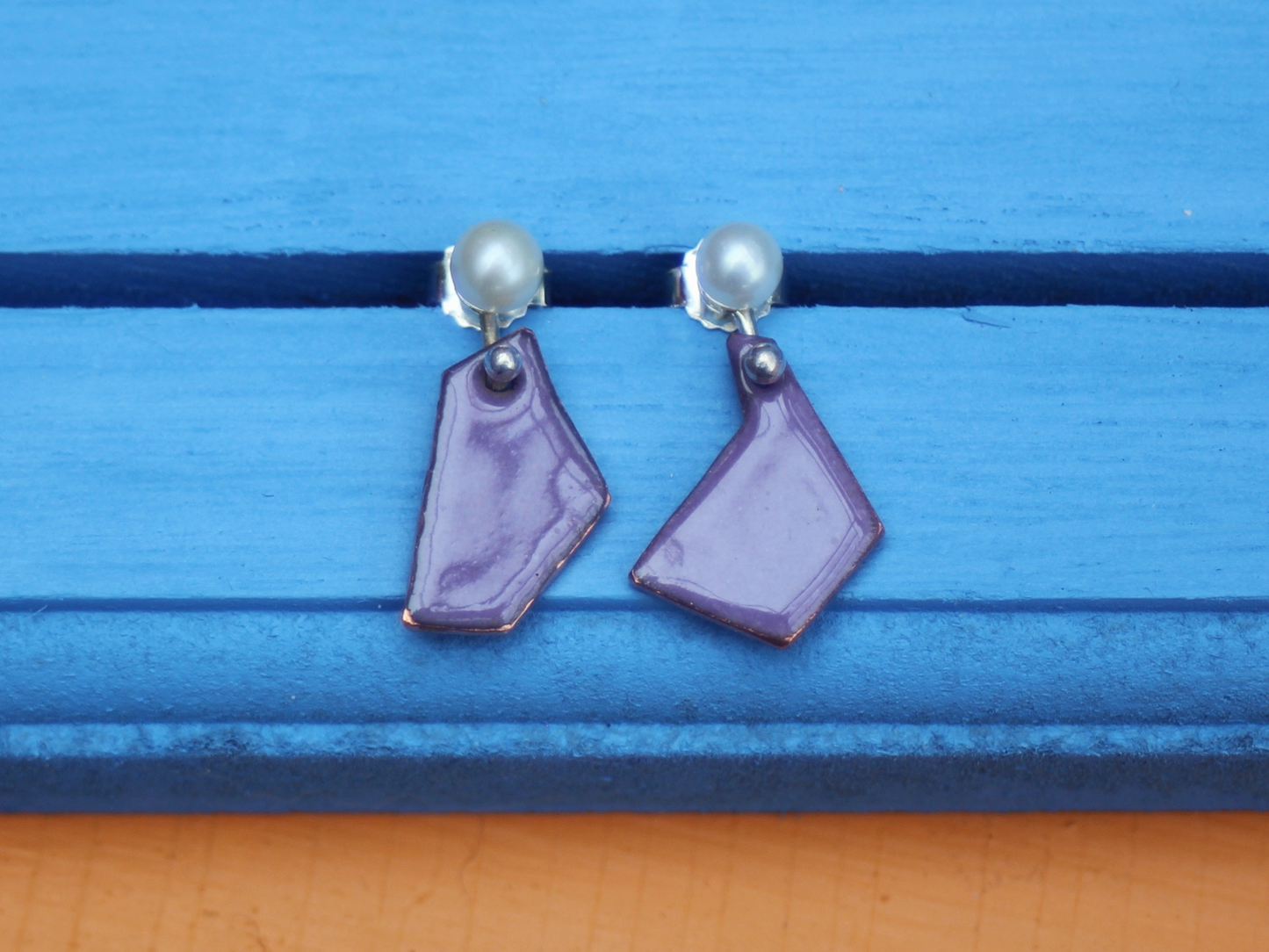 Tessera Pearl and Copper Enamel Earrings in Lavender
