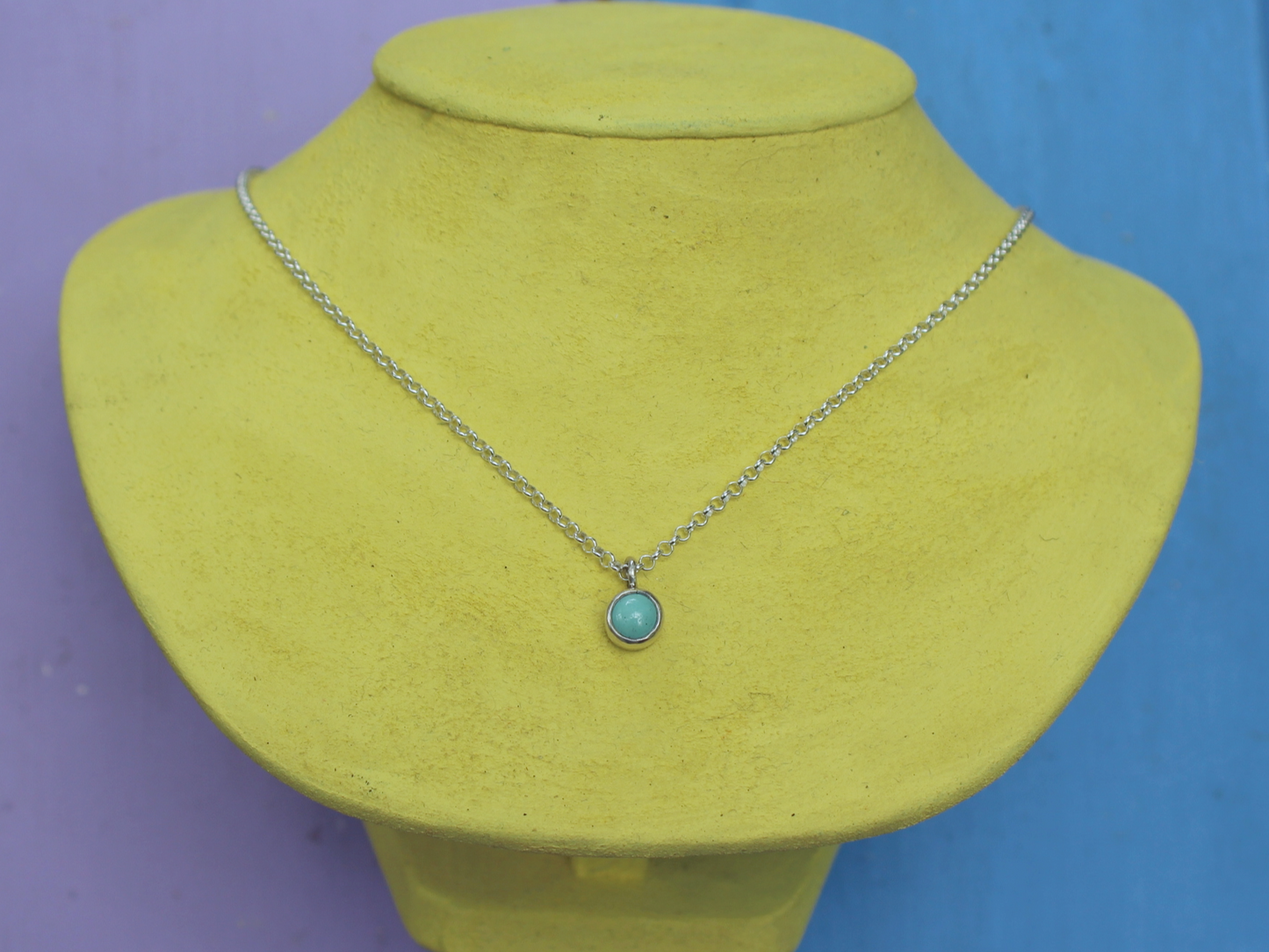 Aqua Dot Necklace with copper enamel in sterling silver