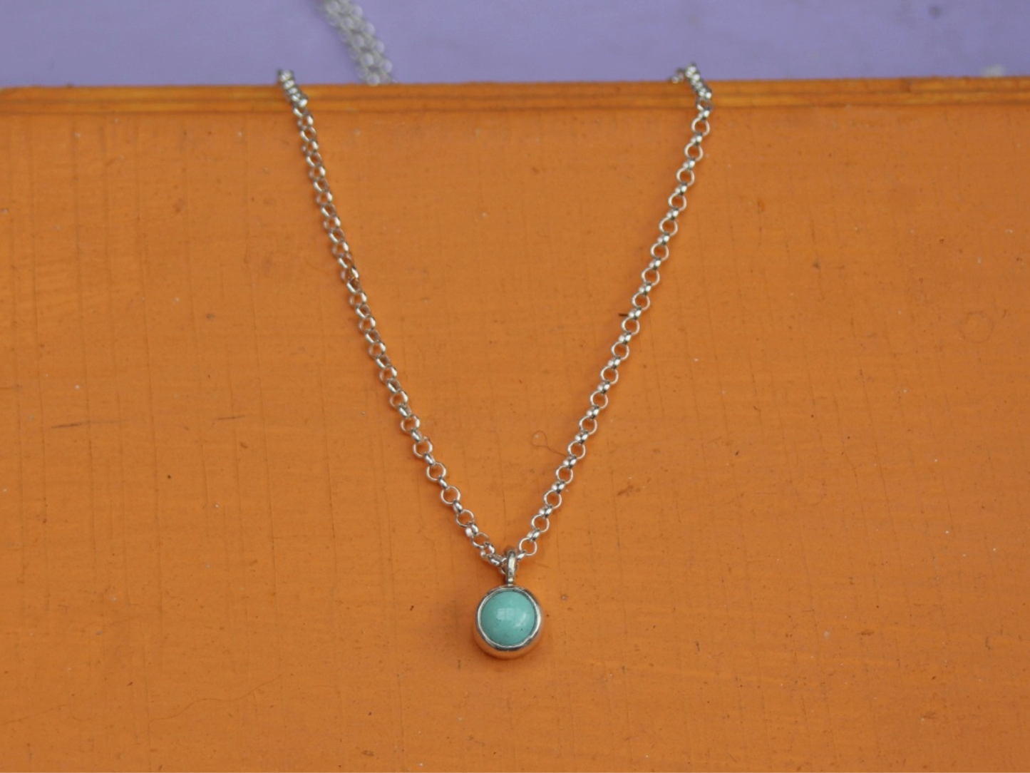 Aqua Dot Necklace with copper enamel in sterling silver