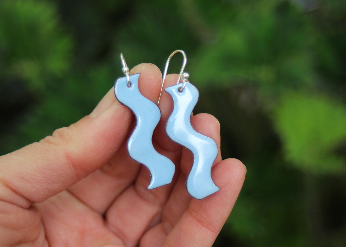 Shimmy Copper Enamel Earrings in Sky Blue
