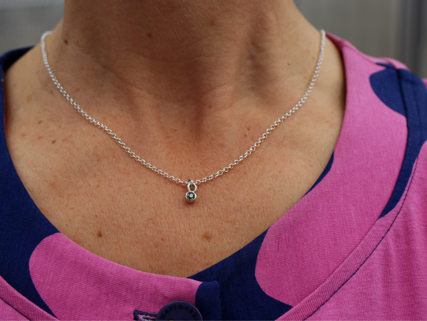 Little Sparkler necklace with reclaimed green sapphire