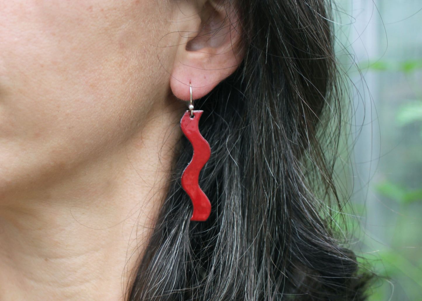 Wavy Copper Enamel Earrings in Scarlett