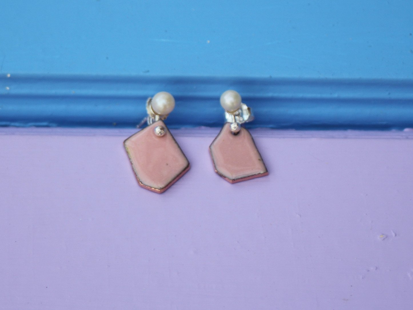 Tessera Pearl and Copper Enamel Earrings in Petal Pink