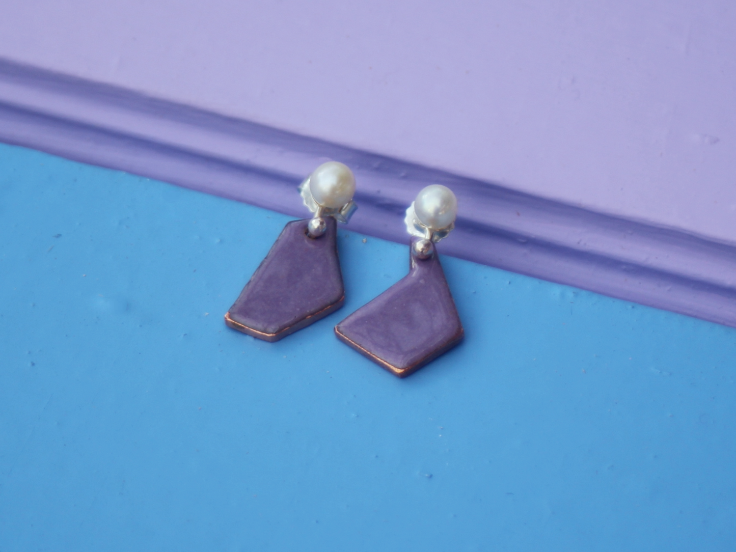 Tessera Pearl and Copper Enamel Earrings in Lavender
