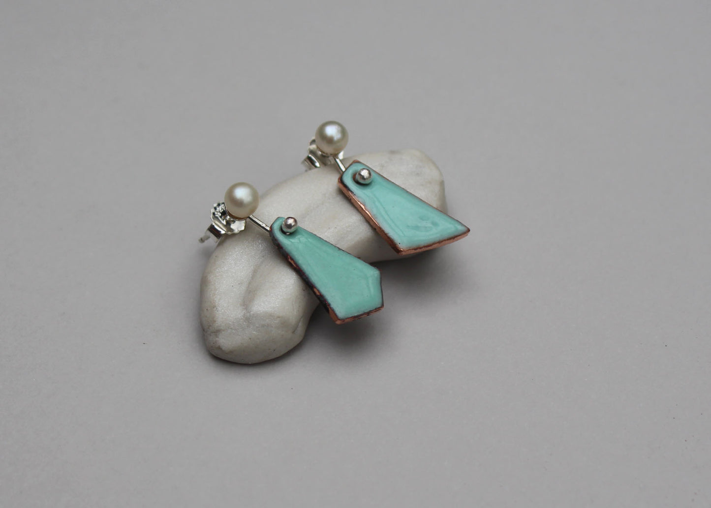 Tessera Pearl and Copper Enamel Earrings in Aquamarine