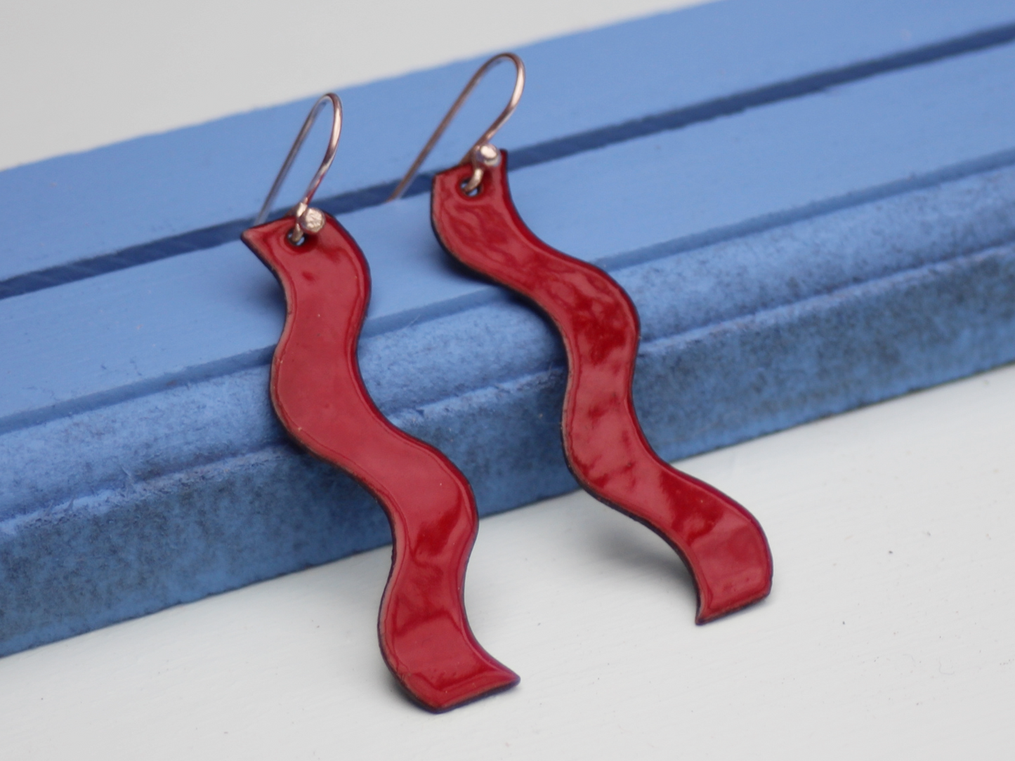 Wavy Copper Enamel Earrings in Scarlett